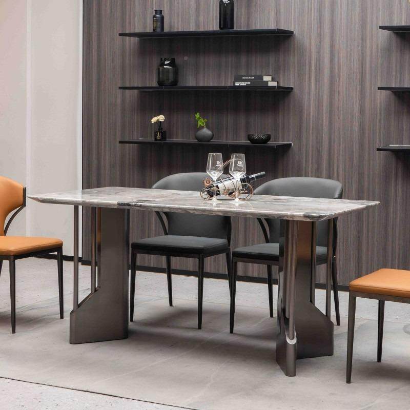 奢石天然理石餐桌意式极简奥轻现代桌椅组合T013奥利灰别奢墅大长