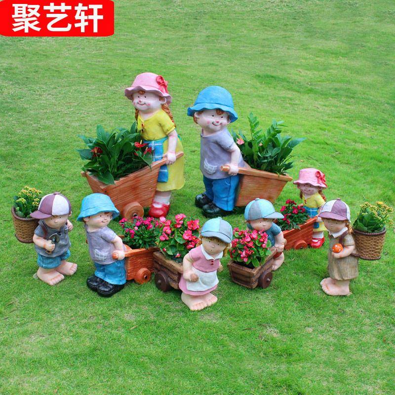 户花园摆件卡庭院饰通人物装娃娃盆栽花缸造景园外林景214观雕塑