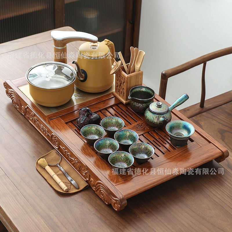 茶具套装家用一体式功夫紫砂陶瓷全自动四合一电磁炉茶道实木茶盘