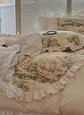 欧式复古油画风小百众轻40378品裙奢搭纯棉斜纹全棉床款别墅床四
