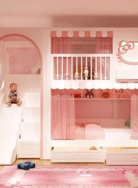 全实木两DIF层儿童双层床上床上下铺木床母高低子床公城堡床滑下