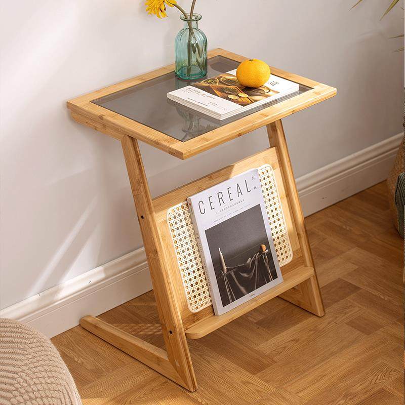 R日GYMZ-026式实木沙发边几客厅茶几桌床子卧室头置物6架藤编玻璃