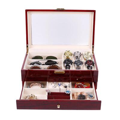 现货具6+3358木质镜漆烤眼镜盒太阳墨镜展示道抽屉式双层眼镜收纳