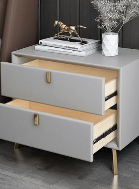 厂直工销实木床柜头简主卧小户型RFN约现代意式轻奢皮质收纳床边