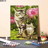 数字油画diy填充手工治愈系田园鲜花小花猫儿童手绘填色油彩画画