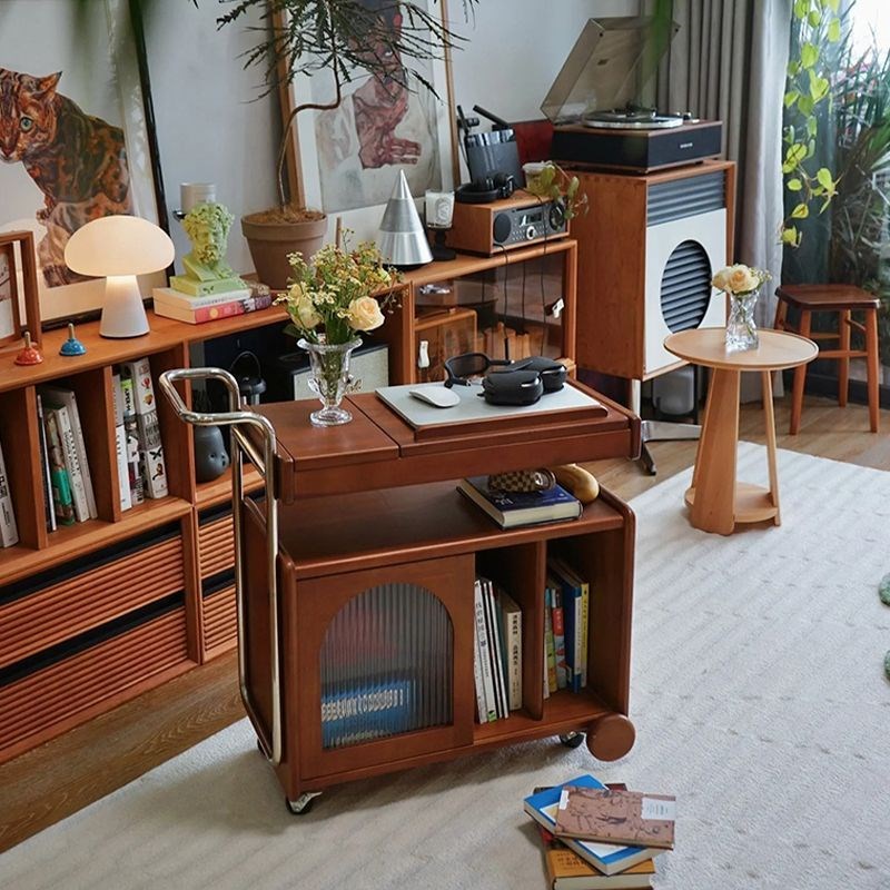 实木边柜茶水柜中古电视沙发小推车客厅茶几床头可移动复古边几