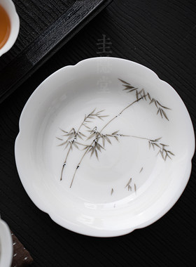 圭隐堂纯手绘墨竹陶瓷壶承家用复古茶壶托盘茶托隔热杯托茶道零配