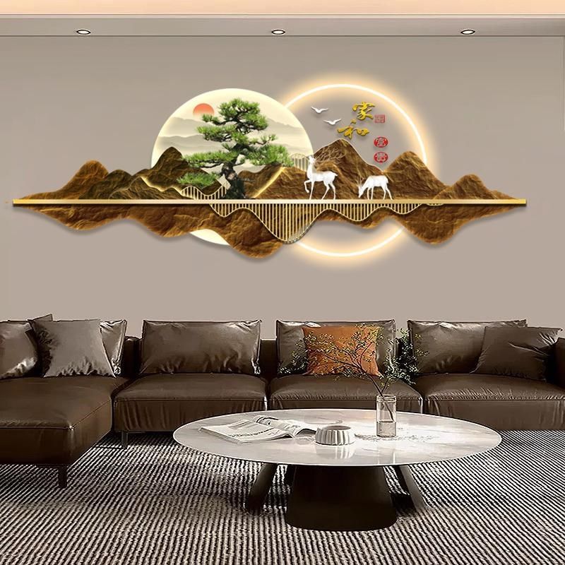 新款LED气氛灯客厅装饰画现代简约沙发背景墙挂画书房迎客松壁画