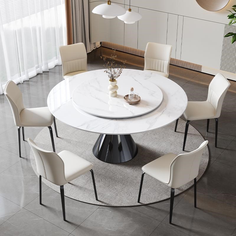 意式极简设计师新款岩板餐厅圆餐桌餐椅可旋转带转盘饭桌