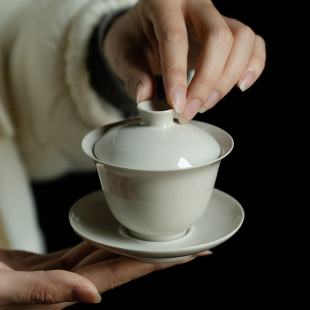 拓土草木灰盖碗茶杯单个功夫茶具不烫手三才盖碗茶碗带盖家用泡茶