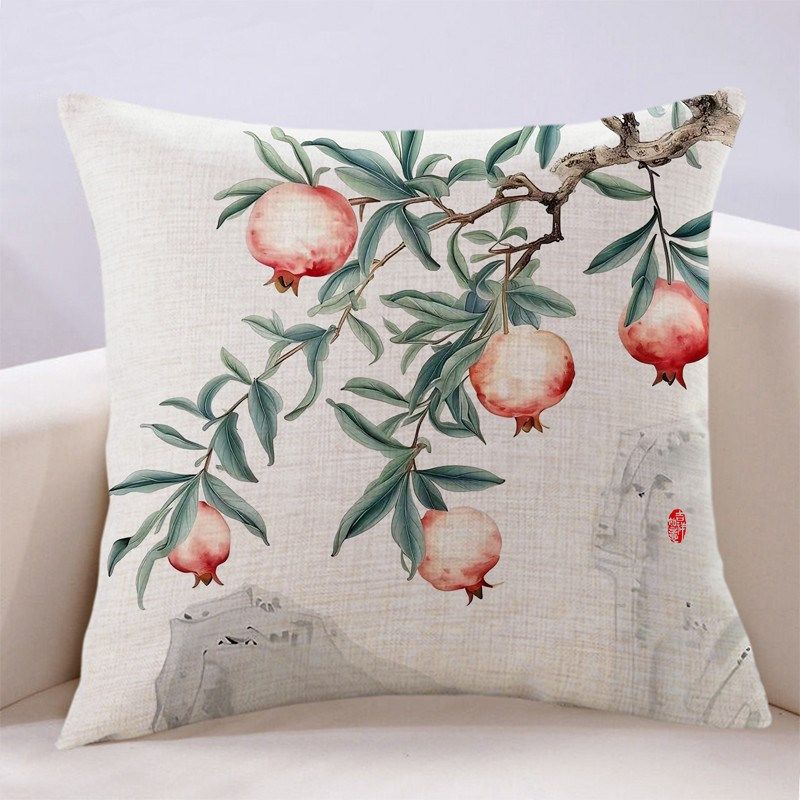 现代中式客厅沙发抱枕套含芯石榴寓意靠枕办公座椅靠背午睡趴趴枕