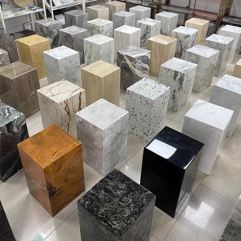 客厅天然大理石摆件底座高低展示台装饰墩子高端别墅酒店会所花架