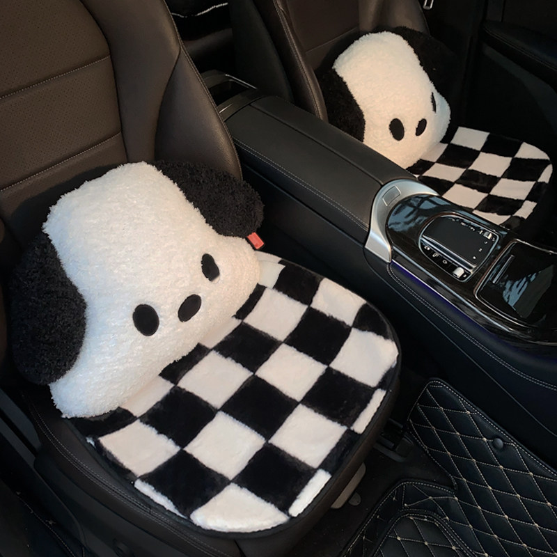 汽车坐垫冬季毛绒单片单个屁屁垫棋盘格车垫子车内后排座垫三件套