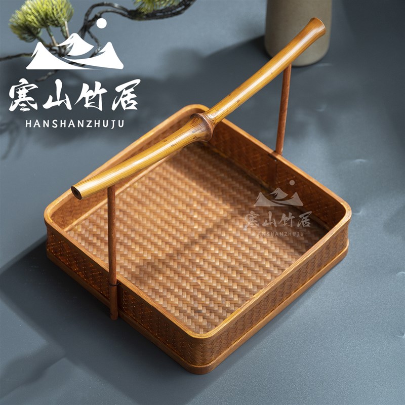 邱师傅竹木 TL004原生态纯手工编织竹篮正方形竹编筇竹正方形提篮