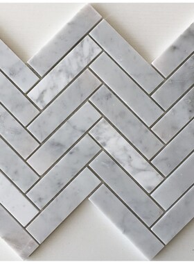 白色鱼骨石材马赛克墙贴大理石卡拉拉白吧台地砖瓷砖卫生间浴室