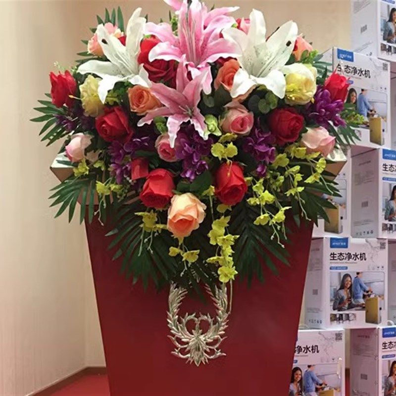演讲台新款绢花园艺桌花主席台挂花会议室假花摆花长形前台装饰花