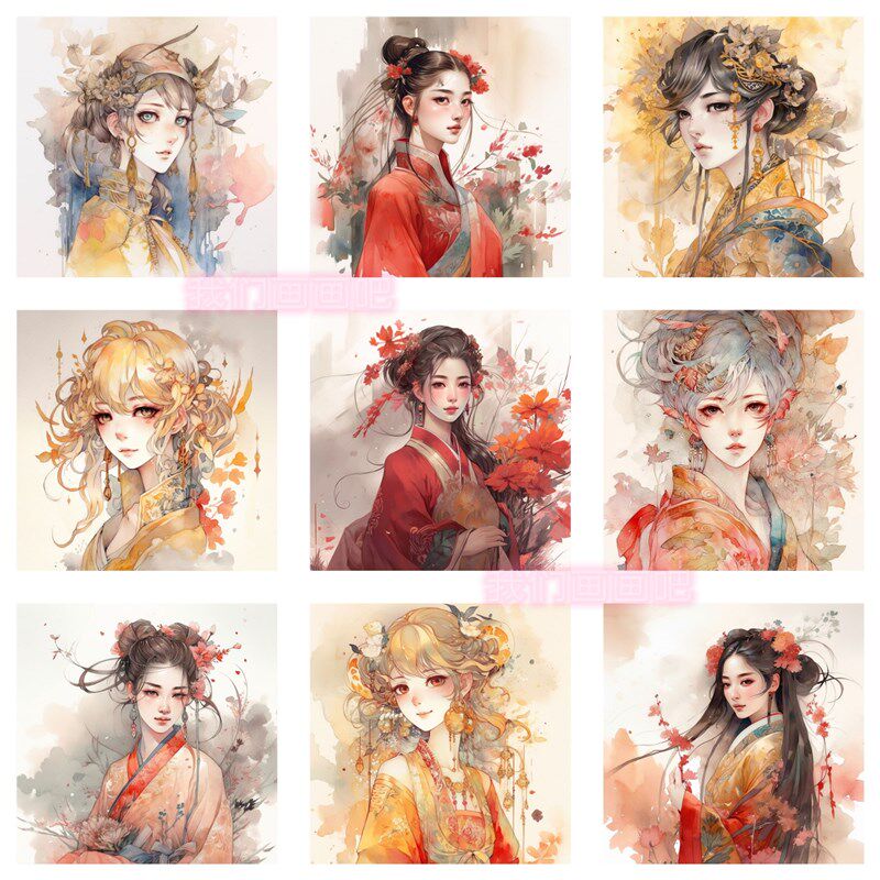 水彩女孩 数字油画diy人物风景解闷简单手工画涂鸦填色摆件装饰画