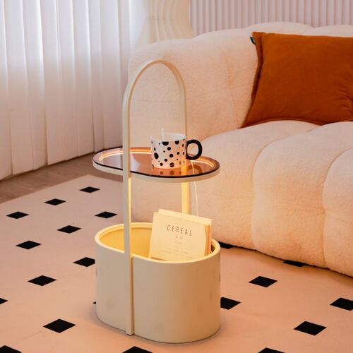 西拾奶油风客厅沙发边几小茶几侧边柜家用床头柜卧室落地带氛围灯