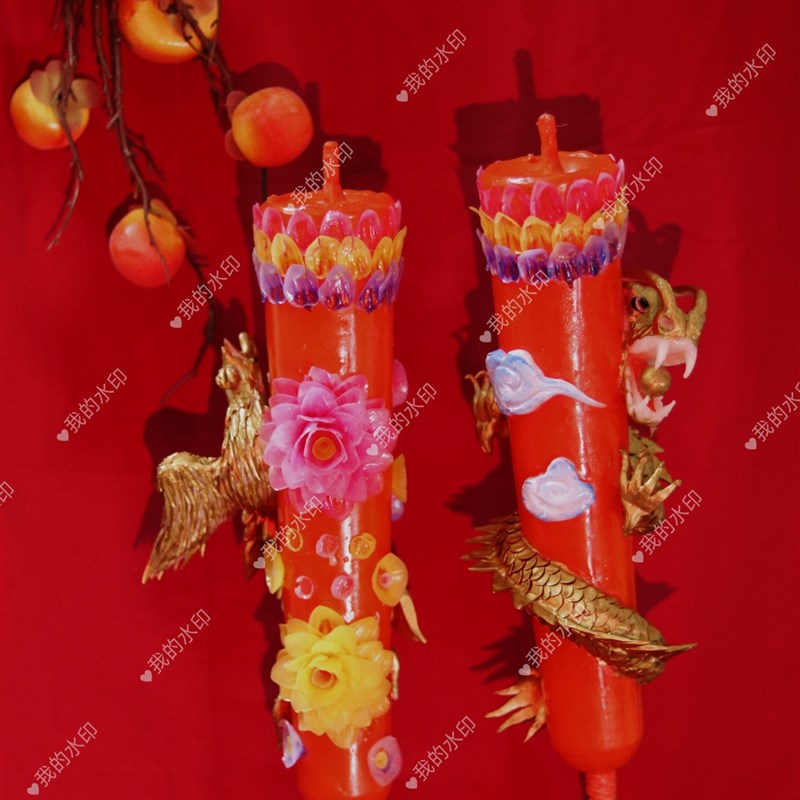 金色彩花立体龙凤花烛洞房花烛传统手工艺艺术节日结婚婚庆用品