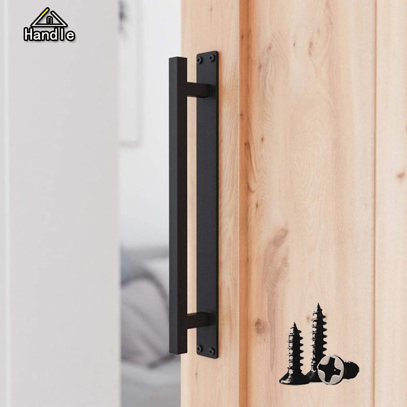 明装木门拉手房间入户推拉玻璃铝合金吊轨滑门实木底板大门把手黑