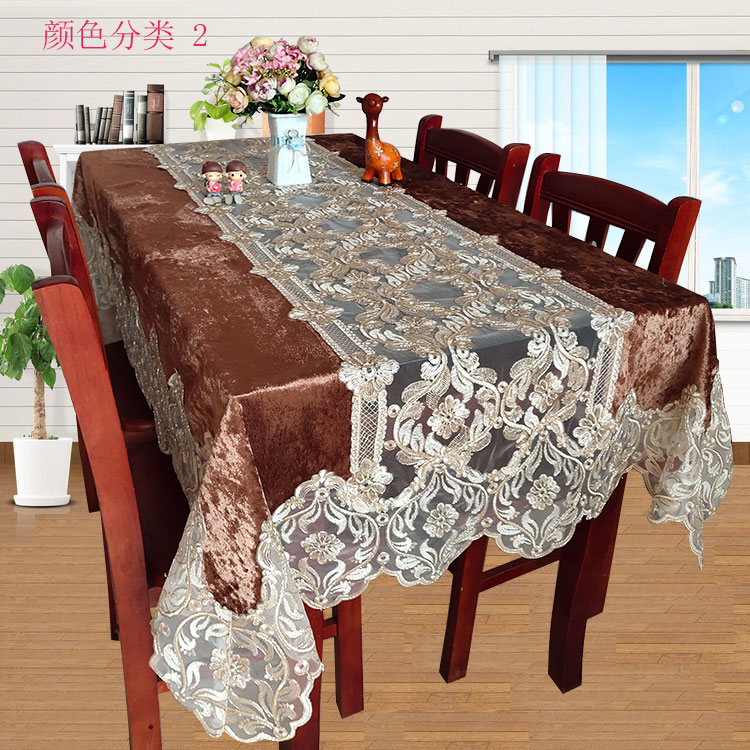 中式电脑刺绣餐桌布布艺蕾丝现代简约长方形茶几布家用电视柜盖布