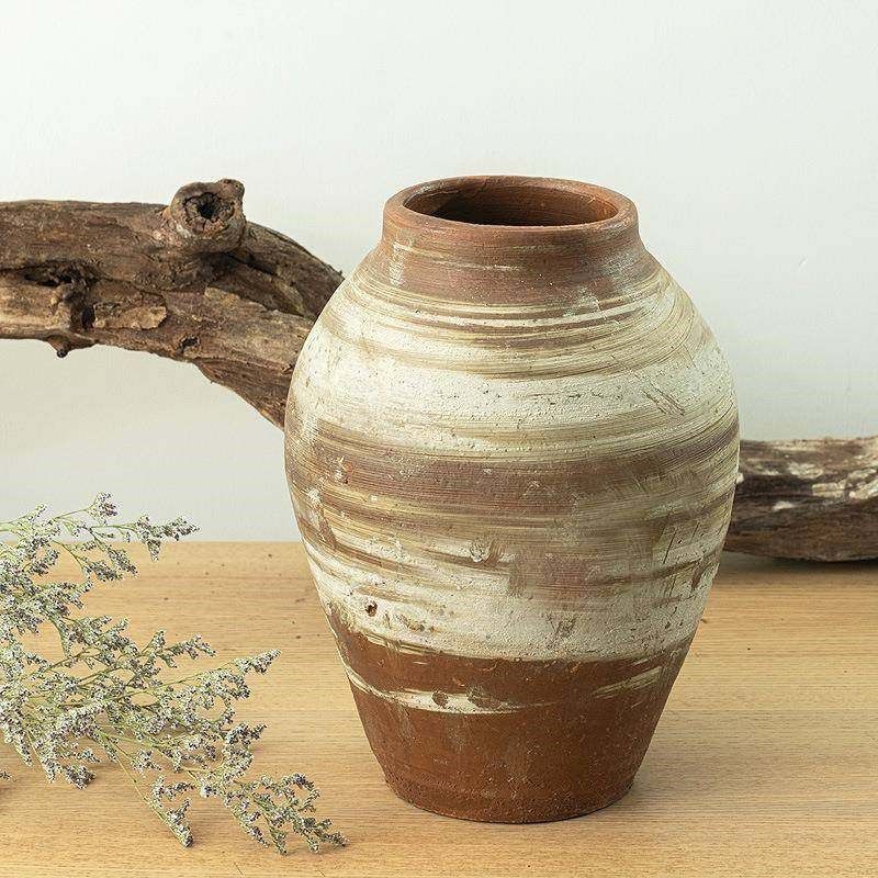 中式复古花瓶粗陶花盆插花做旧风红陶仿古瓦罐盆大口径摆件陶罐