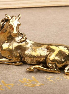 老繁荣黄铜马躺马桌面生肖家庭客厅茶桌茶宠物工艺品茶桌装饰品