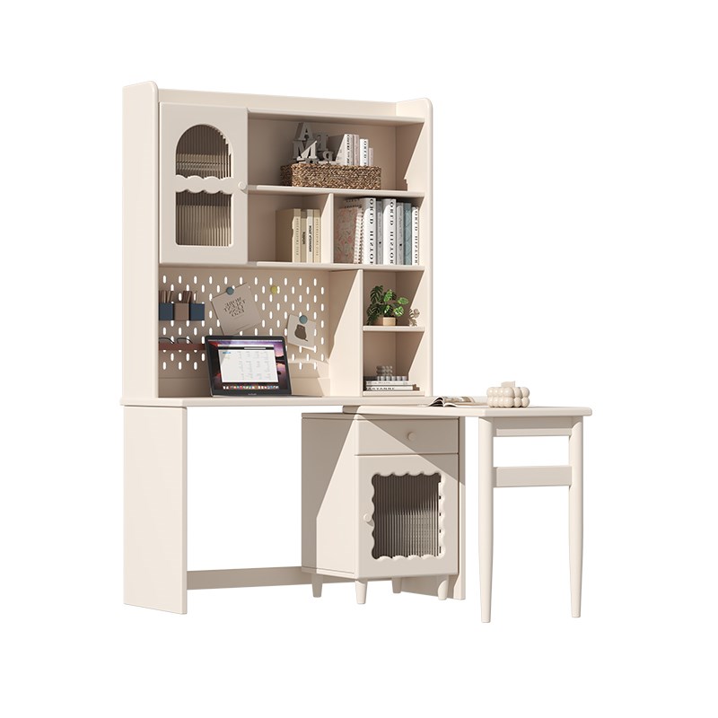 全实木书桌书架一体可旋转台式电脑桌儿童人学习桌洞洞板写字桌