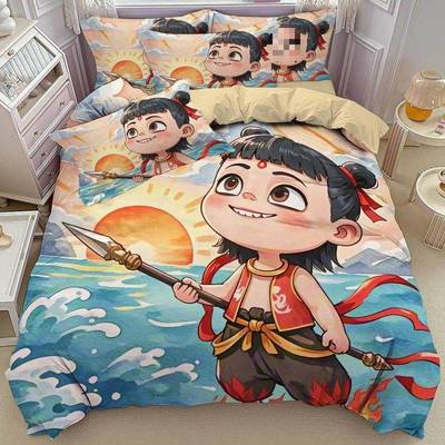 哪吒之童魔闹爱海儿童可四件套卡通卧室学生宿LIJ舍单床四件套
