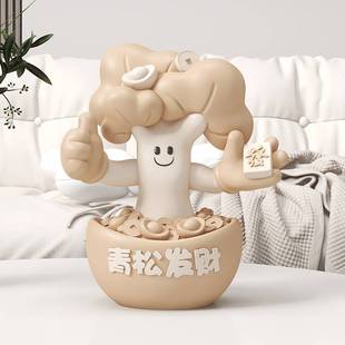 青松发财小摆件电视柜酒柜玄关办公室桌面家居装饰品树脂工艺品