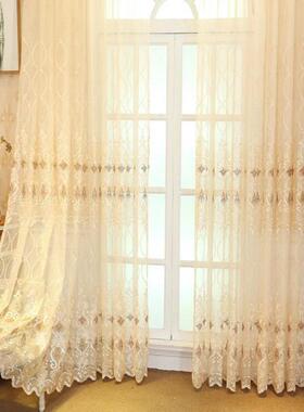 品GML现四季客厅餐厅阳台落地纱窗欧式刺绣遮阳成窗纱货帘米白色