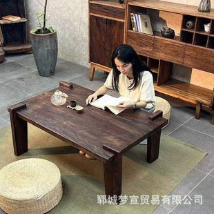 实木木中古风茶桌老榆木民宿榻榻米炕几原方形矮桌围FZC炉发煮茶