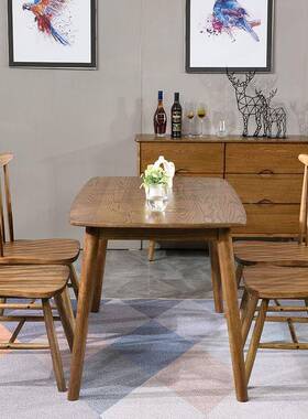 白TDG木餐长方形餐桌椅组合家用现代桌简约实木吃饭桌小户型子蜡