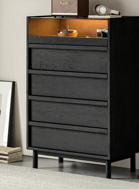 实客木五斗白蜡木黑色轻奢简约现20250219代日式厅收卧室抽屉柜纳