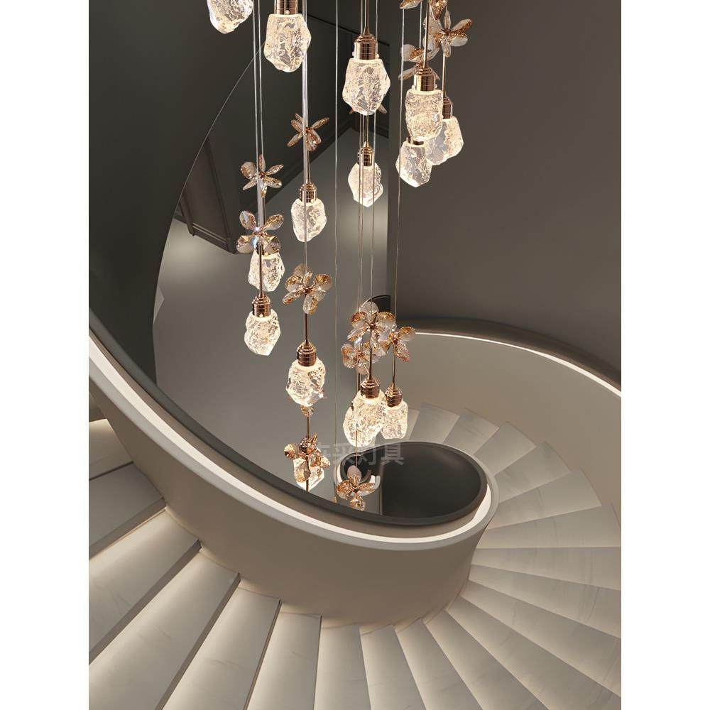 轻奢水大394晶楼梯吊灯现创意复式楼别墅厅挑寓空楼梯间lof代t公