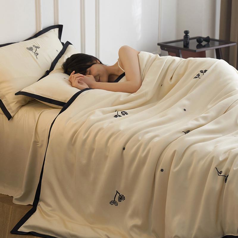 A类复古100支刺绣天丝四件套双感冰丝套被床笠套件ali-7158人床品