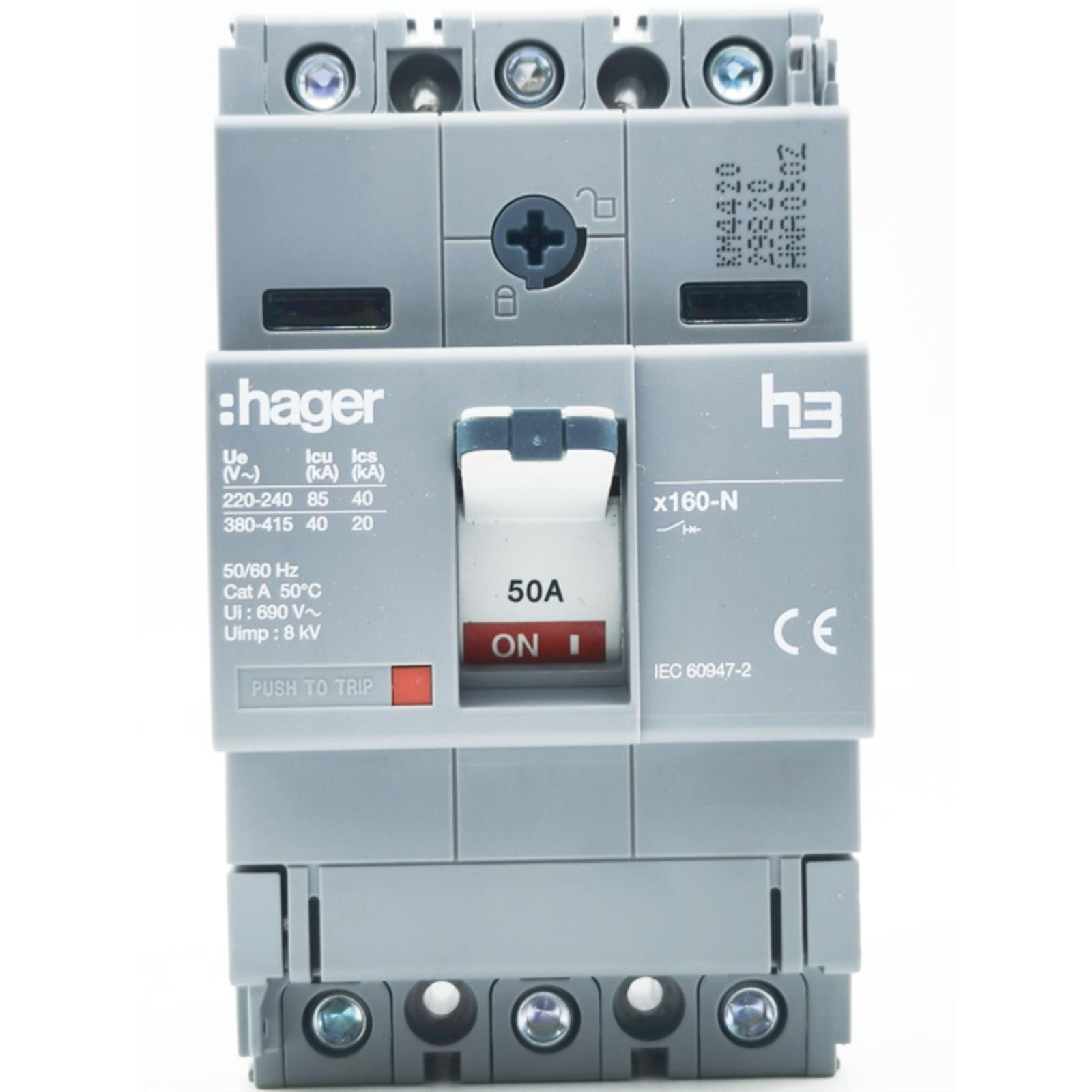 HAGER海格电气 HNA050Z 塑壳断路器415V三相H3X160-N空气开关MCCB