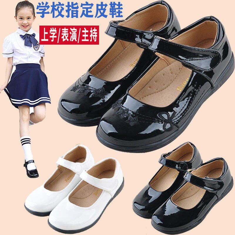 学生黑色皮鞋女中小童软底表演出鞋儿童光亮面漆皮童声合唱礼服鞋