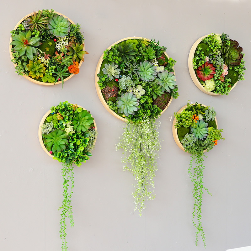 绿植墙面装饰 圆形仿真壁挂植物餐厅客厅墙壁创意挂件墙饰仿真花
