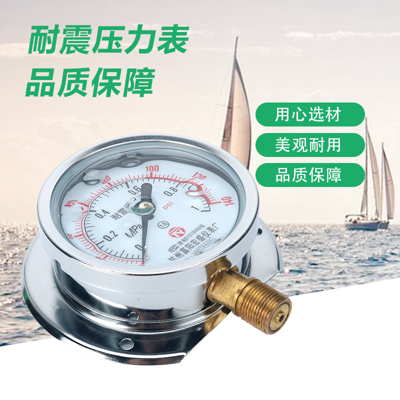 宏盛船用不锈钢耐震真空表径向带后边精准压力表YN-100T充油压表