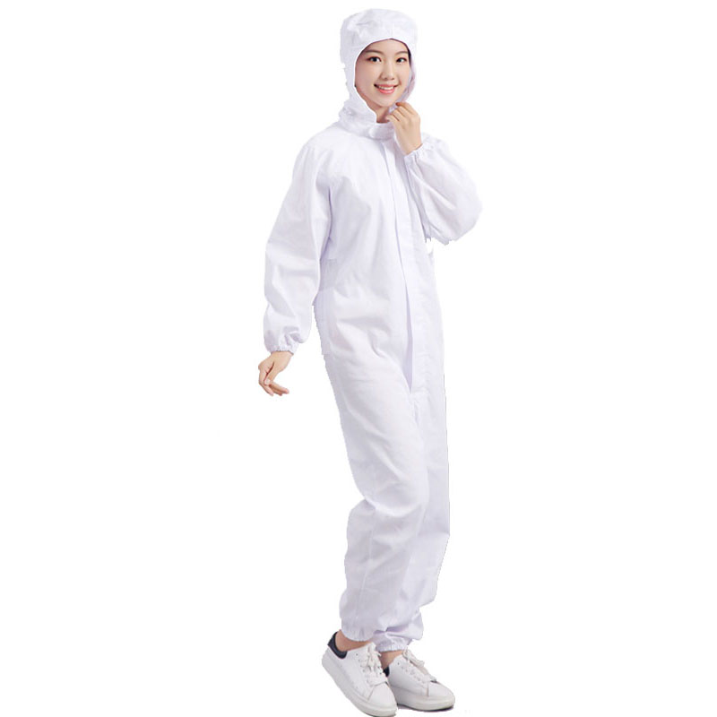 食品厂工作服连体耐磨透气车间加工无尘卫生白色秋冬季劳保带帽衣