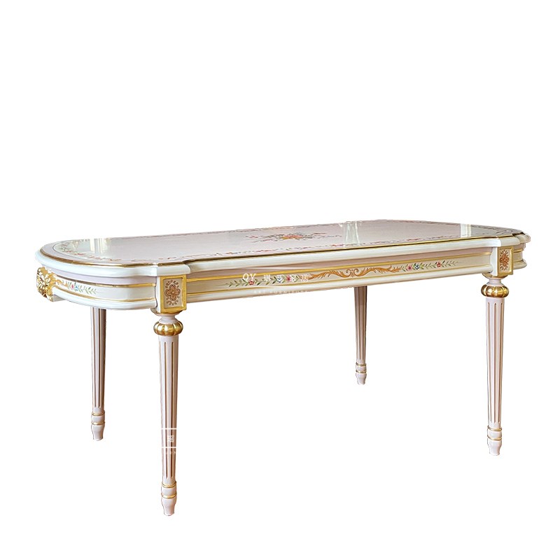 法式新古典艺术手绘花卉餐桌椅欧式实木雕刻中小户型1.米长餐台