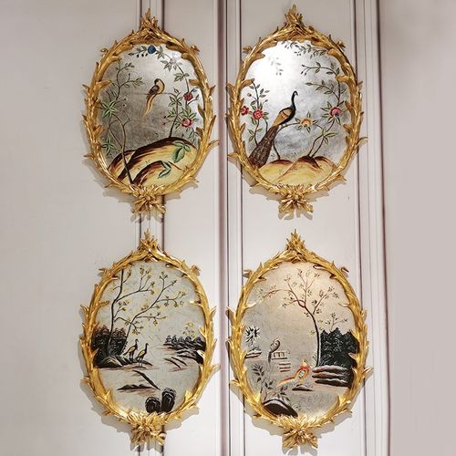 欧式手绘装饰画挂画花鸟画软装入户客厅餐厅法式彩绘装饰框木板画