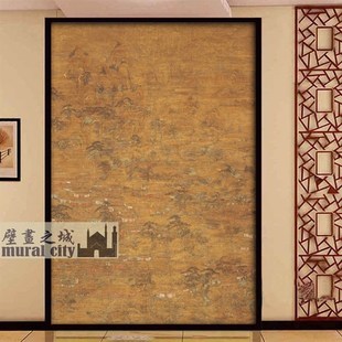 中式复古风壁纸古画国风宫苑图墙纸墙布摄影书房玄关壁画背景墙
