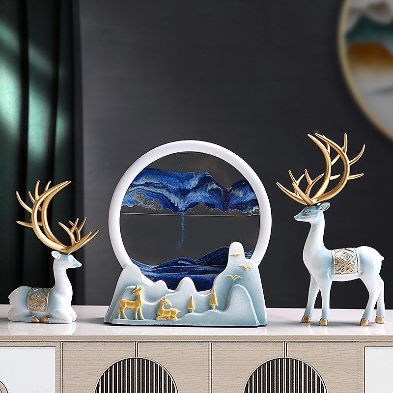 现代家居高档招财鹿流沙画沙漏摆件客厅酒柜电视柜办公室桌装饰品