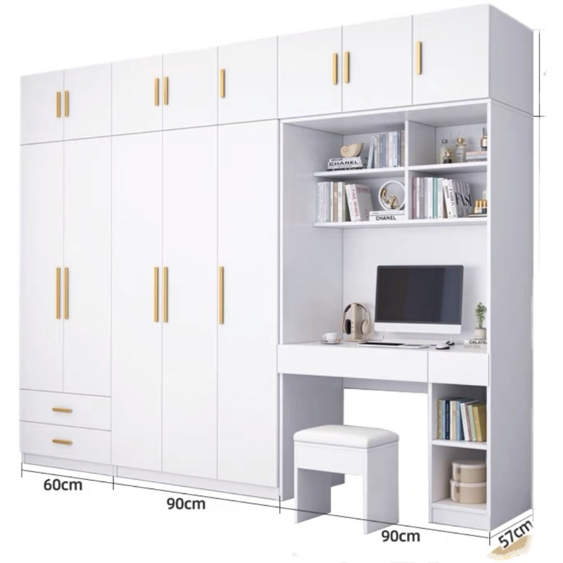 实木衣柜卧室家用书桌书架电脑桌定制衣柜梳妆台一体装