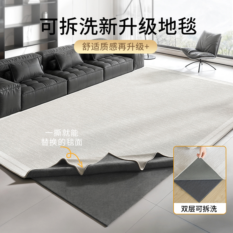 可机洗地毯客厅水洗双层可拆洗地垫无胶奶油风现代简约沙发卧室