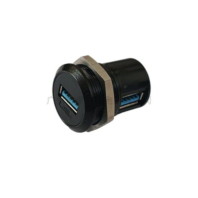 黑色USB3.0弯口对接数据连接器直式插座USB2.0方形面板双母座端子