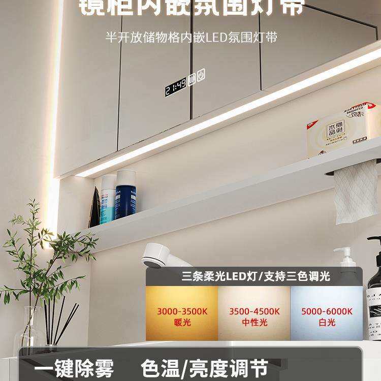 智能浴室镜柜卫生间壁挂墙式镜箱镜子带灯单独收纳一体柜带置新款