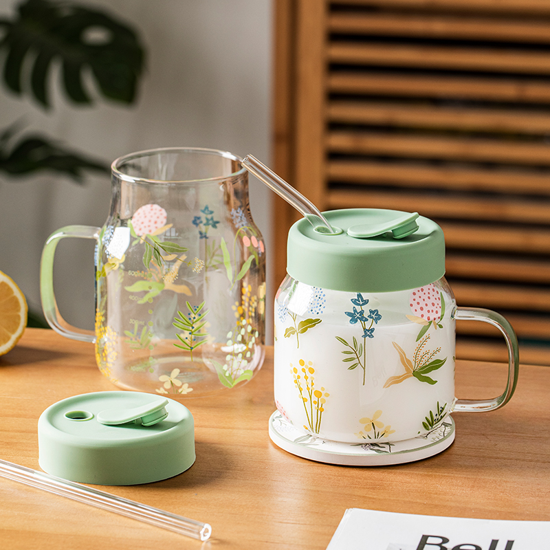 ezicok高硼硅玻璃杯吸管杯牛奶杯带刻度杯子大容量水杯果汁杯